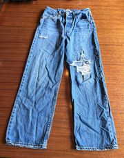 Levis High Rise Wide Leg Mid Wash Distressed Jeans 