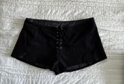 Suede Black Tie-Up Shorts