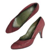 CHRISTIAN DIOR Vintage Suede Pumps Embossed Snakeskin Maroon Leather Heel 7.5 AA