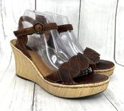 B.O.C. SIZE 10 Brown Leather Espadrille Wedge Sandals Shoes Ankle Strap