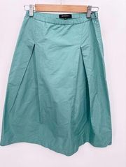 Lafayette 148 Solid Green Pleated Hidden Side Zip Midi Skirt Women's Size 2