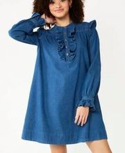 NWT Draper James RSVP Medium Wash blue Ruffle Bib Denim dress