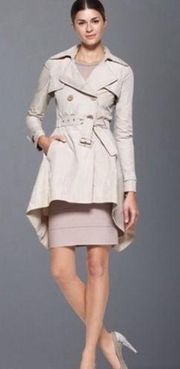 BCBG MaxAzria Ophelia Ruffle Back Asymmetrical Hem Trench Rain Coat