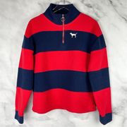 PINK Victoria's Secret Teddy Fleece Rugby Stripe Quarter Zip Pullover Jacket M