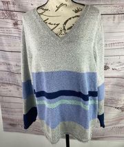 J Jill Sweater Womens XLp V Neck Long Sleeves Marled Knit Stripe Colorblock Soft