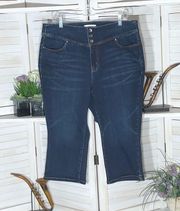 Lane Bryant blue cotton spandex high rise flex magic waistband capri jeans sz 16