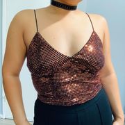 Brown Party Metallic Cropped Women Top Size Large