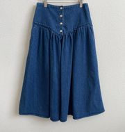 Vintage 90s Dark Wash Denim Jean Button Up Front Prairie Ranch Vibes Midi Skirt