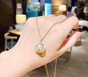 18K Gold Plated White Pearl Pendant Necklace for Women