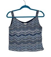 Tahari Blue Chevron Striped Cropped Sleeveless Blouse Tank Top