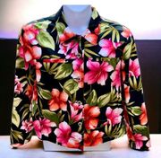 CARIBEAN JOE COLLARED BUTTON FRONT LONG SLEEVE POCKETED FLORAL BLAZER SIZE XL