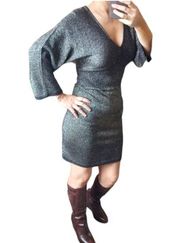 Marc New York Andrew Marc Black Wool Blend Metallic Knit Mini Fitted Dress Sz M