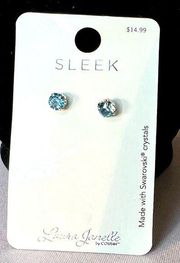 NWT Swarovski Crystal Blue solitaire earrings. Laura Janelle Cousin SLEEK stud