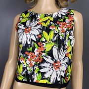 Sophie Rue Women's Floral Exposed Zipper Crop Top Tank Shirt Blouse Size Medium