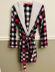 Jennifer Moore Pink Black Buffalo Check Fleece Sherpa Robe Size XS