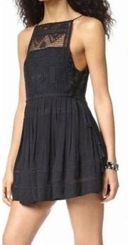 Free People Emily Crochet Boho Mini Dress Black Small