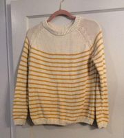 Crew neck cotton dark yellow white sweater womens Medium stripes