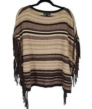 Lauren Ralph Lauren Womens Size L/XL Linen Blend Boxy Fringe Poncho Western Boho