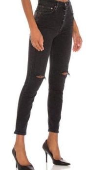 Agolde Nico High Rise Slim Distressed Jeans in Cassette Black Womens Size 24