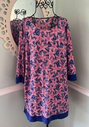 Talbots Pink Blue Starfish Cotton Tunic Mini Dress Size 1X Nautical Ocean