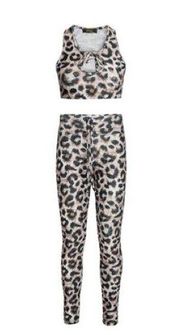 LEOPARD WOMEN'S CUT-OUT PRINT HONEYCOMB CROP TANK AND LEGGINGS SET