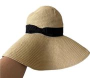 Serra Womens Sun Hat Paper Blend Tan Black Bow Rounded Top