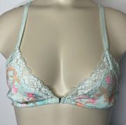 H&M Bra Bralette 8 MEDIUM Blue Floral Lace Racerback Lined Wireless Feminine