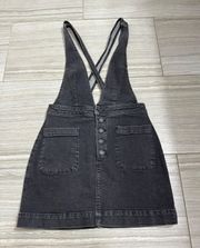 ‘Old School Love’ Jumper Black Denim Overall Button Dress- Size 4