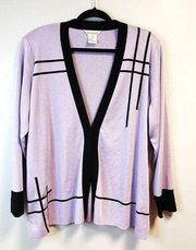 Exclusively Misook Cardigan Purple & Black V Neck Long Slv Knit Jacket Sz 2X EUC