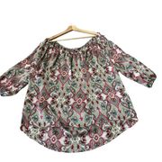 NY Collection Off the Shoulder Paisley Peasant Blouse Size 2X