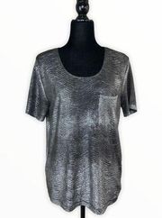 Sparkle & Fade Metallic Silver Wave Short Sleeve T-Shirt