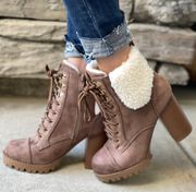 Tan Sherpa Lug Sole Ankle Bootie 