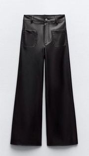 Zara HIGH-WAISTED FAUX LEATHER MARINE STRAIGHT PANTS