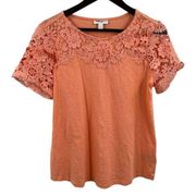 Charter Club Lace Yoke Tee Orange Small New