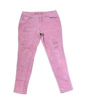 Rue 21 Pink Distressed Patched Skinny Jeans Stretch Mid-Rise Women Size 7/8