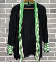 Ming Wang Cardigan Black with Green White Trim Open Front Size 0X
