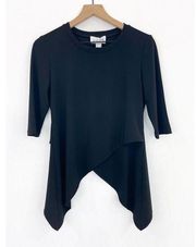 Joseph Ribkoff Black Shark Bite Asymmetrical Hem Blouse Top 3/4 sleeves size 6