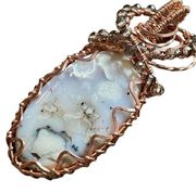 Dendritic Opal smoky quartz wire wrap wrapped pendant copper handmade artisan