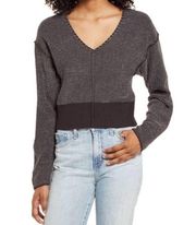 Socialite Slouchy Loop V-neck Crop Gray Textured Gray Sweater XS NWT