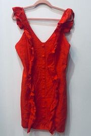 orange red Karlie boutique dress button ruffle button front size Large