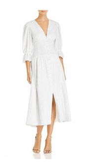 La Vie Leaf Milk Embroidered Tea Dress A-line Short Sleeve Brunch