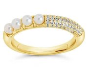 14K Gold Plated Pearl Cubic Zirconia Ring Size 7