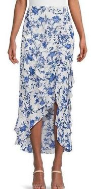 Mlle Gabrielle Flounce Floral Ruffle Trim Asymmetrical Midi Skirt Size 3X New!