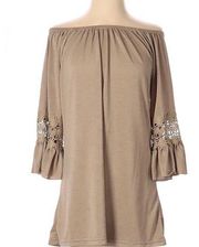 On of off shoulder mocha tunic top with lace size small