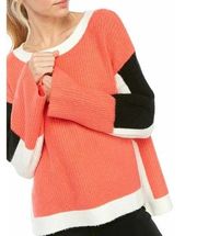 NWT  Adyson Parker  Color Block Crew Neck Sweater In Coral Dust