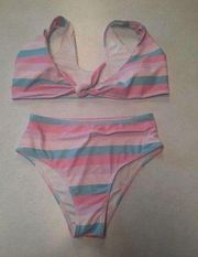 Pink Lily Create Your Own Sunshine Pastel Striped Bikini Two-Piece Swimsuit XS