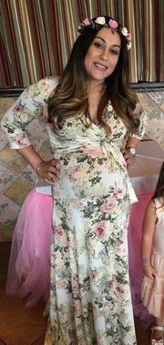 PinkBlush Floral Maternity Wrap Maxi Dress