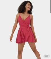 Backless V Neck Sleeveless Lace Up Ruffle Flowy Casual Mini Dress