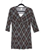 Petite Sophisticate Tunic Top Size Small Plaid Brown and Blue