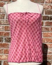 pink plaid silk/cotton spaghetti strap blouse / L / Excellent condition